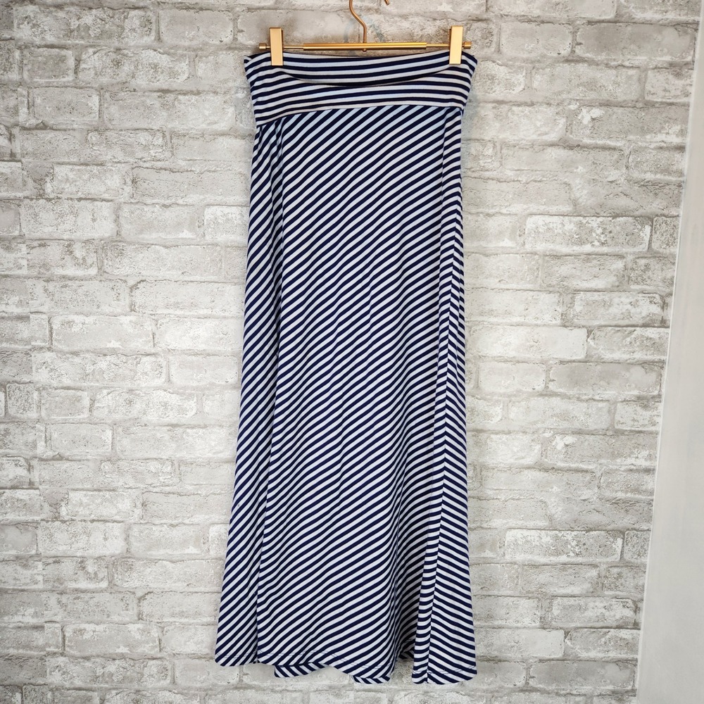 Vintage Y2K Lily Rose Foldover Maxi Skirt Navy White Striped Nautical Size M